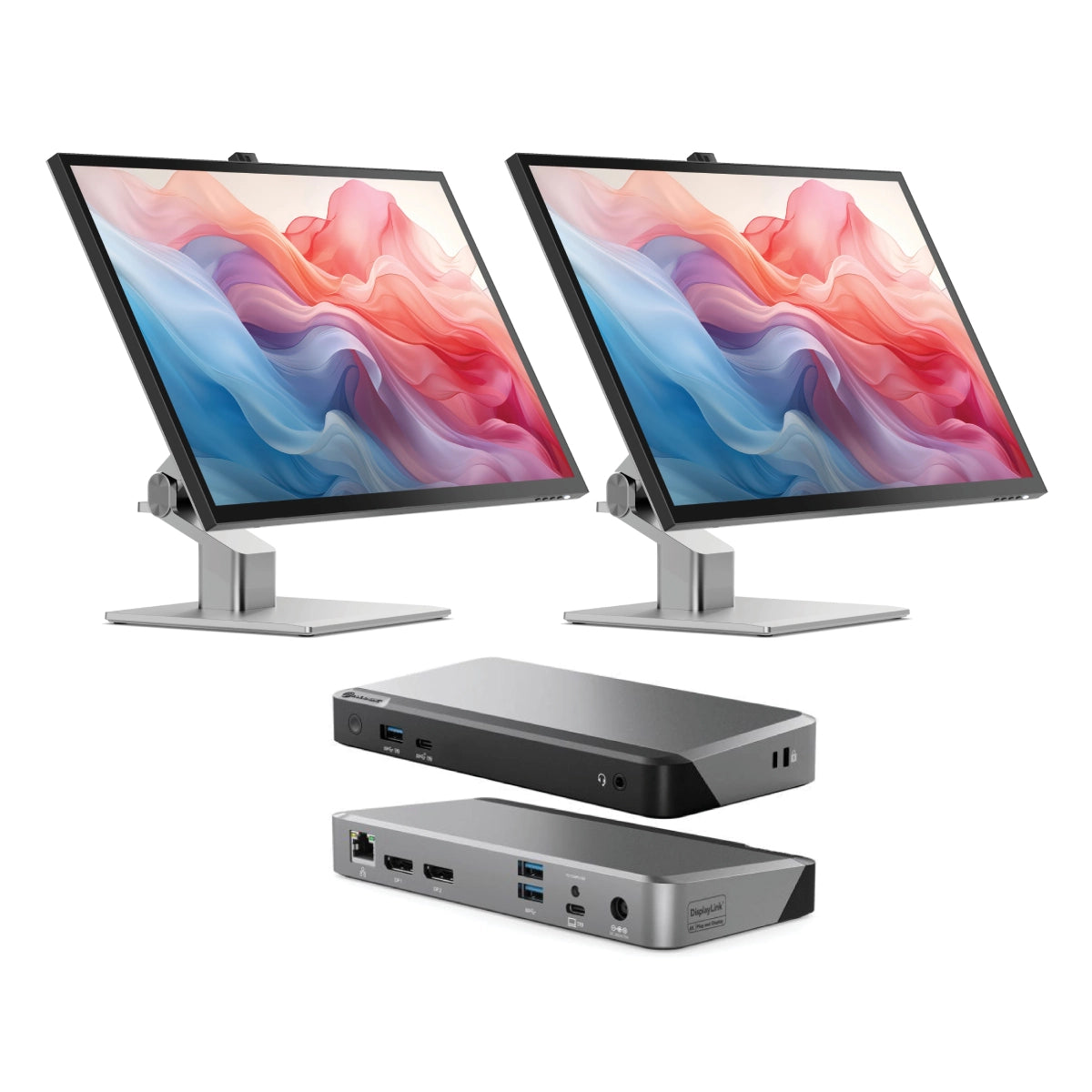Clarity Fold Touch 32" 4K UHD Monitor with 65W Power Delivery, Webcam, Touchscreen & Fold Stand (Pack of 2) + DX2 Dual 4K Display Universal Docking Station - with 65W Power Delivery