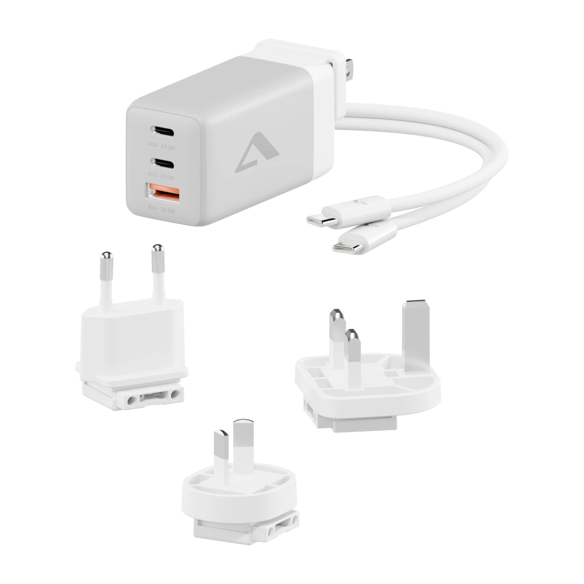 3 Port 67W Rapid Power Multi Country GaN Charger – with USB-C Charging Cable, Travel Case and International Plugs