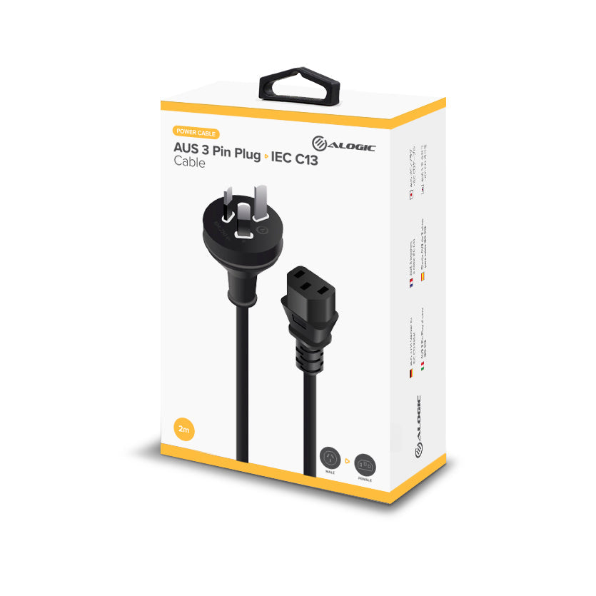 2m AUS 3 Pin Plug to IEC C13 Power Cable