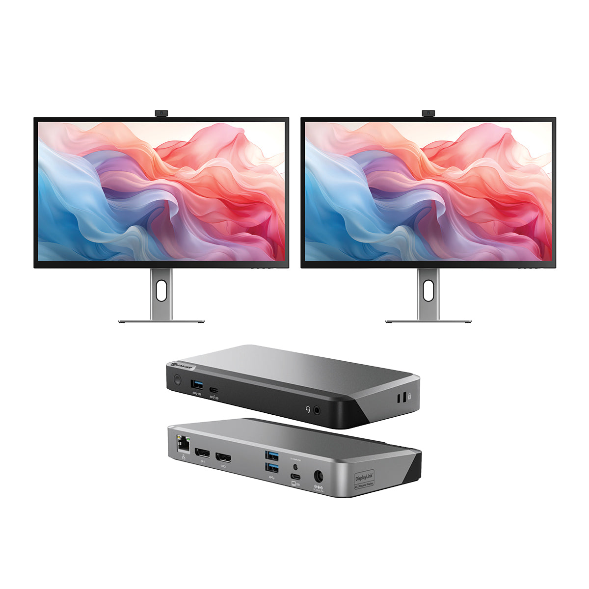 Clarity Max Touch 32" UHD 4K Monitor with USB-C Power Delivery, Webcam and Touch Screen (Pack of 2) + DX2 Dual 4K Display Universal Docking Station Ð with 65W Power Delivery