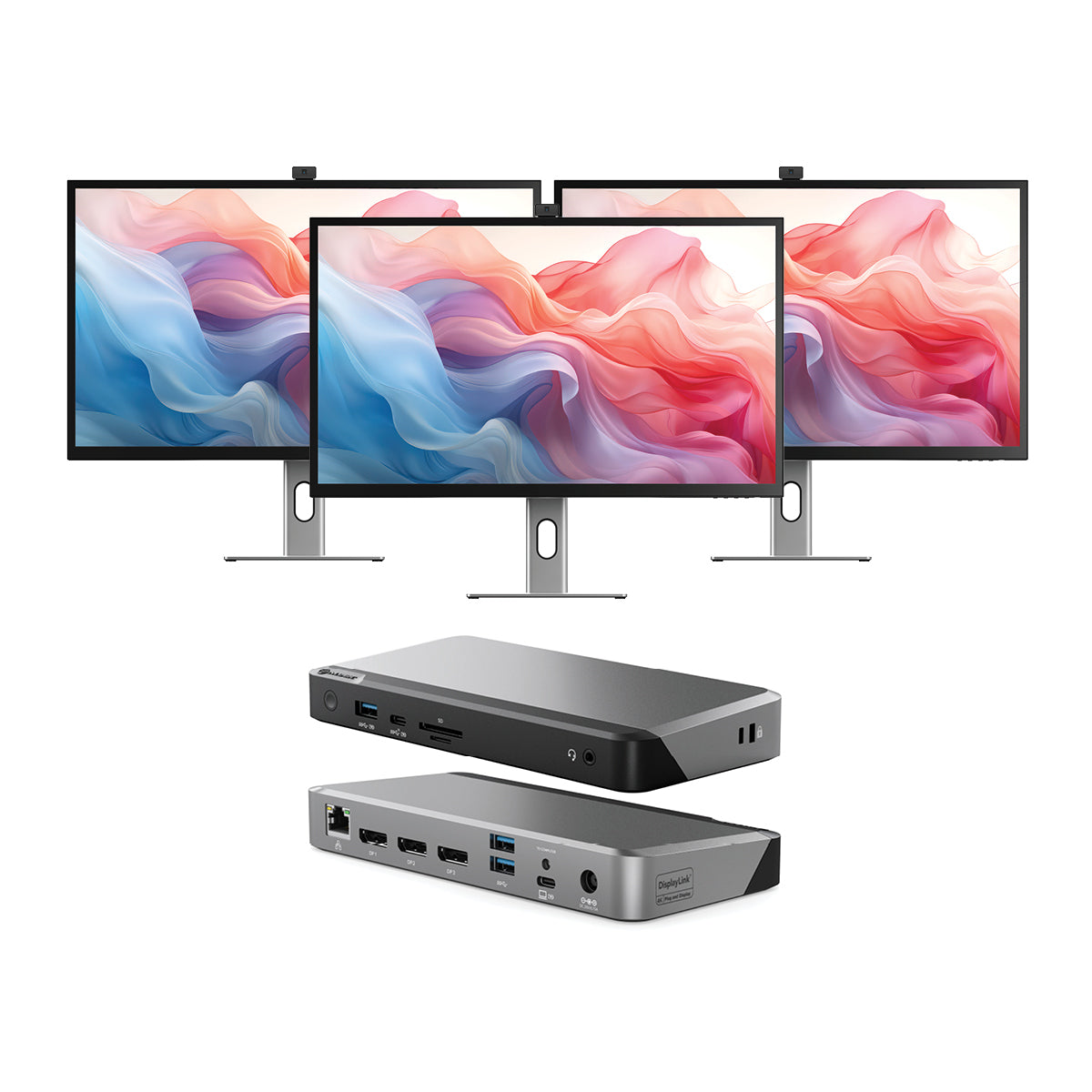 Clarity Max Touch 32" UHD 4K Monitor with USB-C Power Delivery, Webcam and Touch Screen (Pack of 3) + DX3 Triple 4K Display Universal Docking Station Ð with 100W Power Delivery