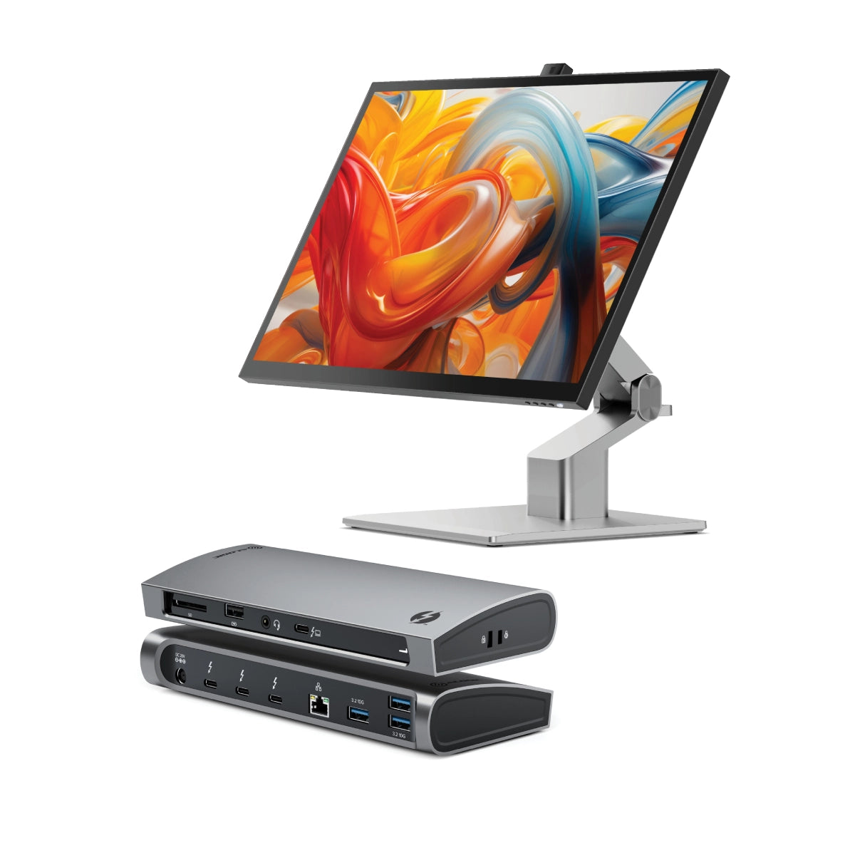 Clarity Fold Touch 27" 4K UHD Monitor with 65W Power Delivery, Webcam, Touchscreen & Fold Stand + Thunderbolt 4 BLAZE Docking Station