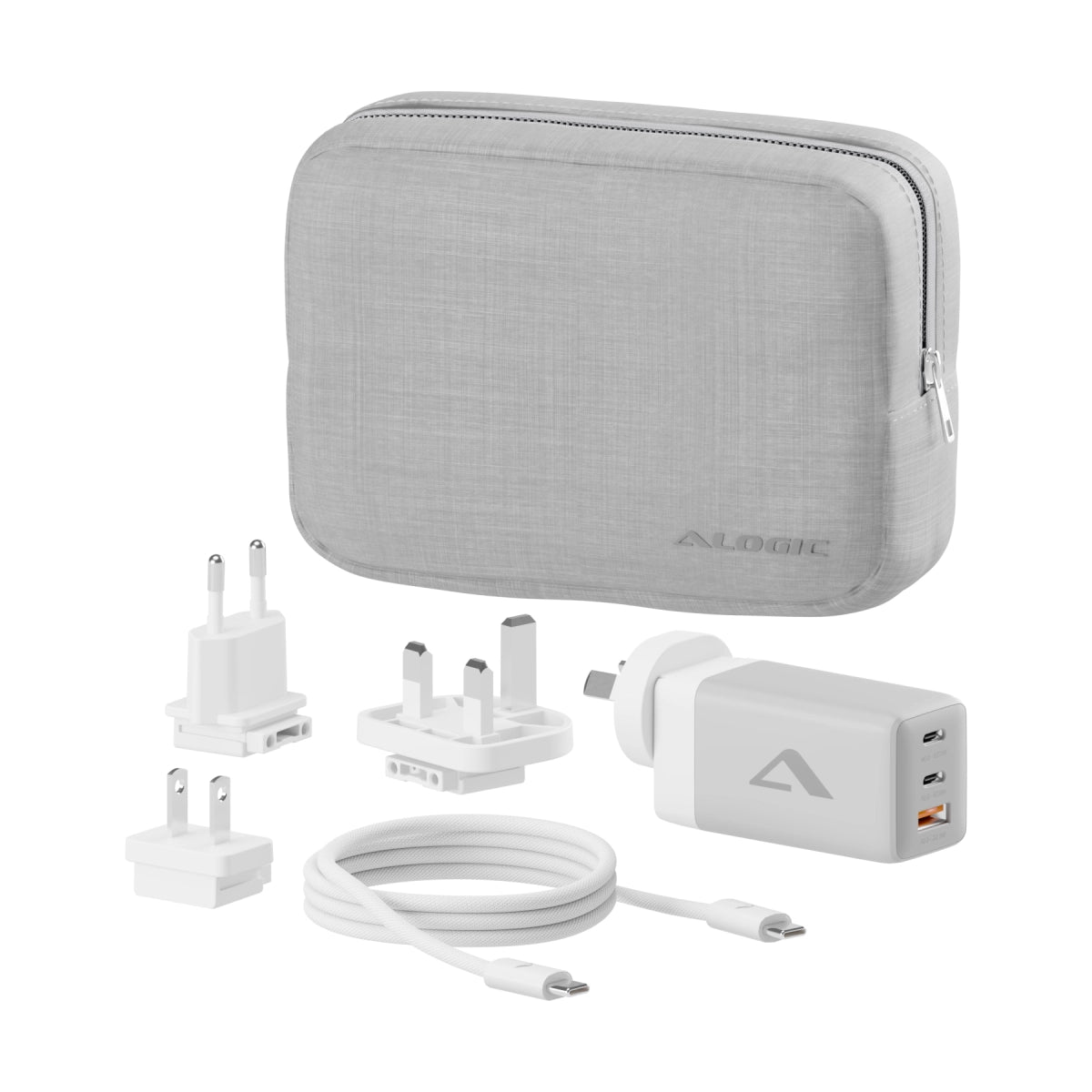 3 Port 67W Rapid Power Multi Country GaN Charger – with USB-C Charging Cable, Travel Case and International Plugs