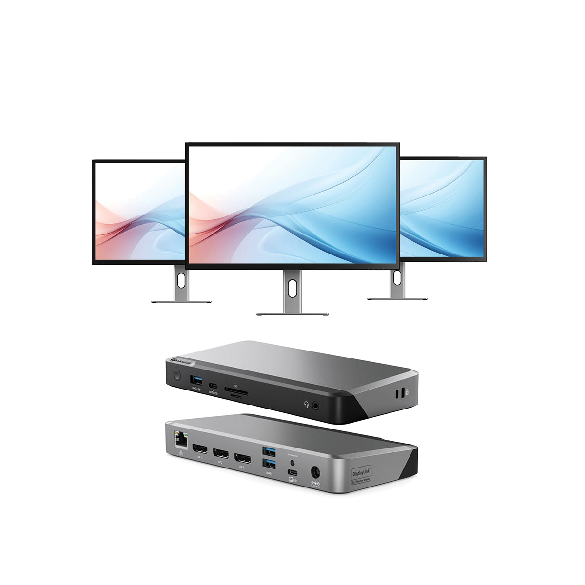 Clarity Max 32" UHD 4K Monitor with USB-C Power Delivery (Pack of 3) + DX3 Triple 4K Display Universal Docking Station Ð with 100W Power Delivery