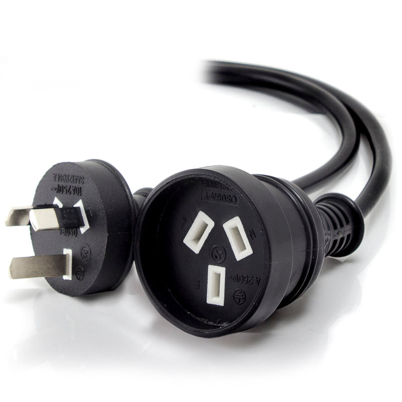 Aus 3 Pin Mains Power Extension Cable BLACK - Male to Female - 3m