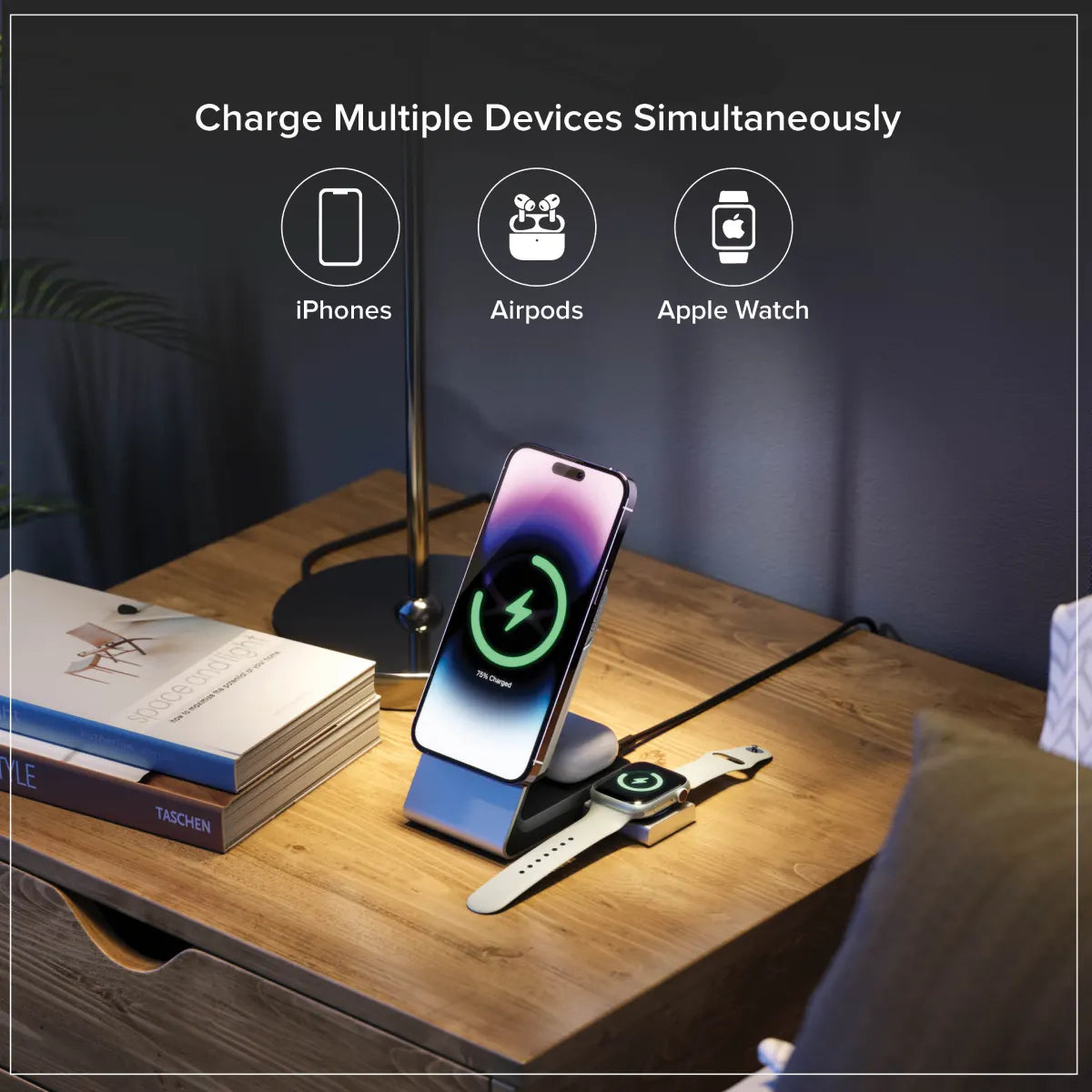 Matrix+ Flow 3-in-1 Charging Dock with Wireless 5000mAH Power Bank and Car Charger Cradle