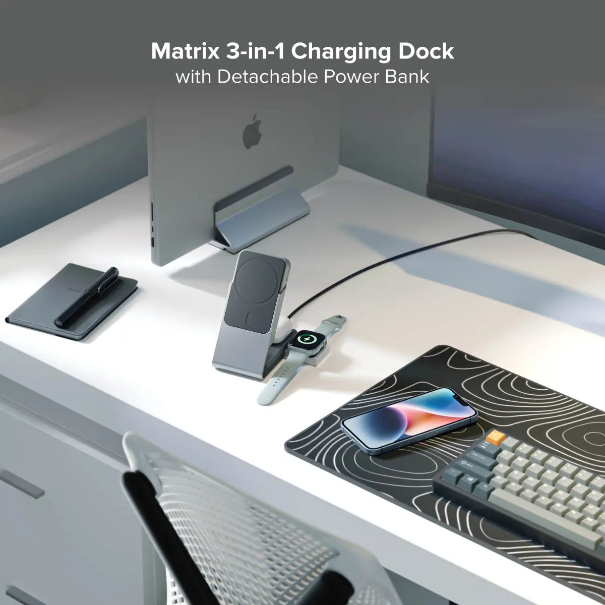 Matrix+ Flow 3-in-1 Charging Dock with Wireless 5000mAH Power Bank and Car Charger Cradle