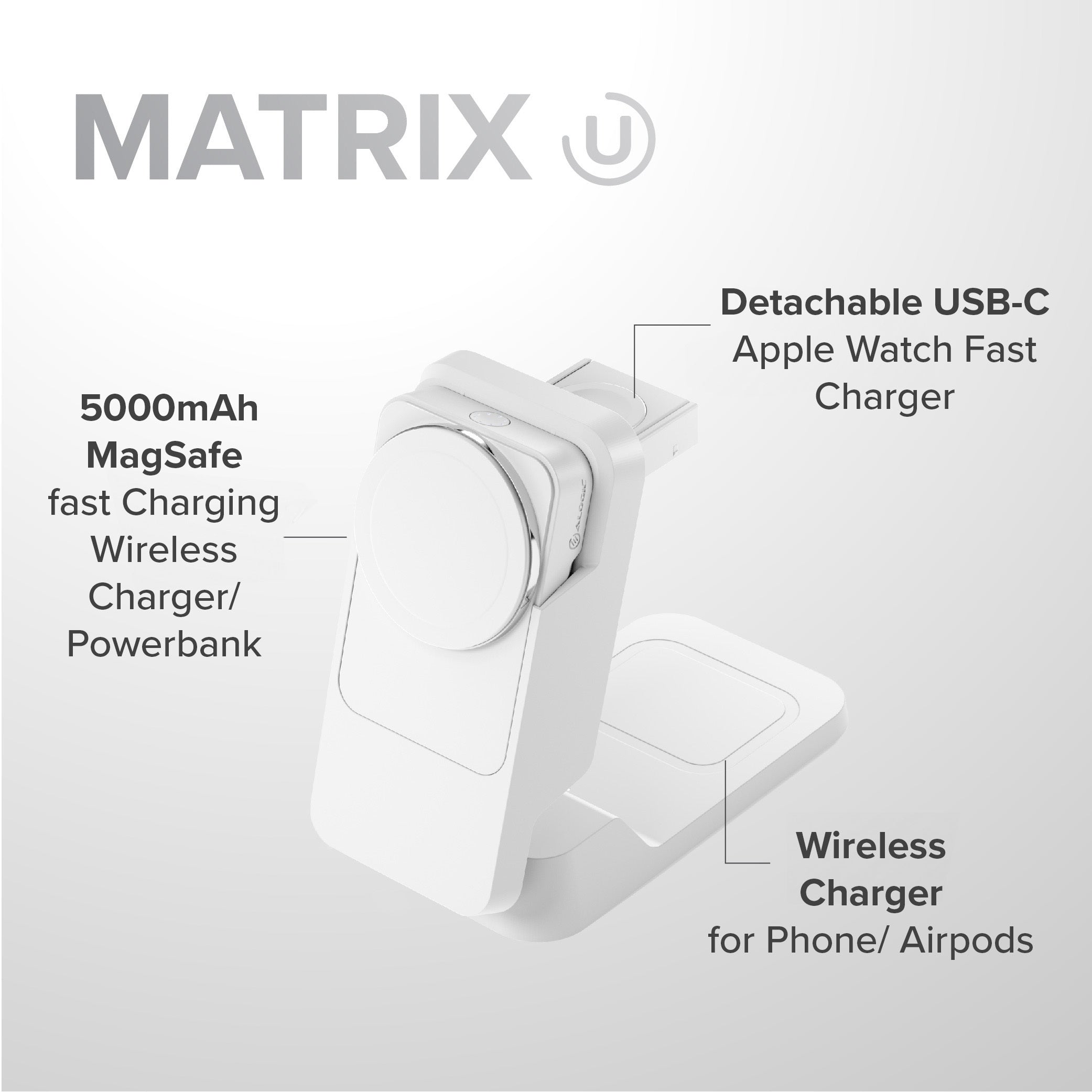 Matrix Ultimate 3-in-1 Wireless Charger with 5,000mAh MagSafe Power Bank - Global Edition