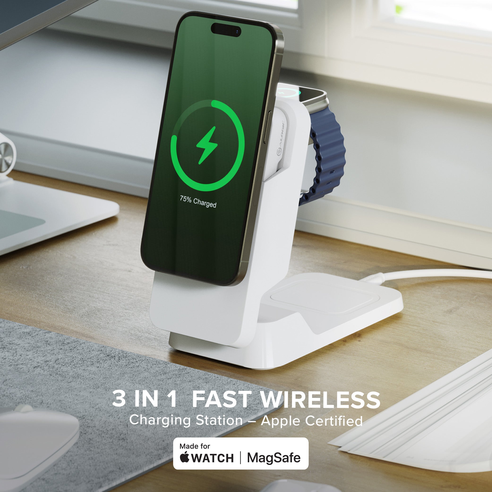 Matrix Ultimate 3-in-1 Wireless Charger with 5,000mAh MagSafe Power Bank - Global Edition