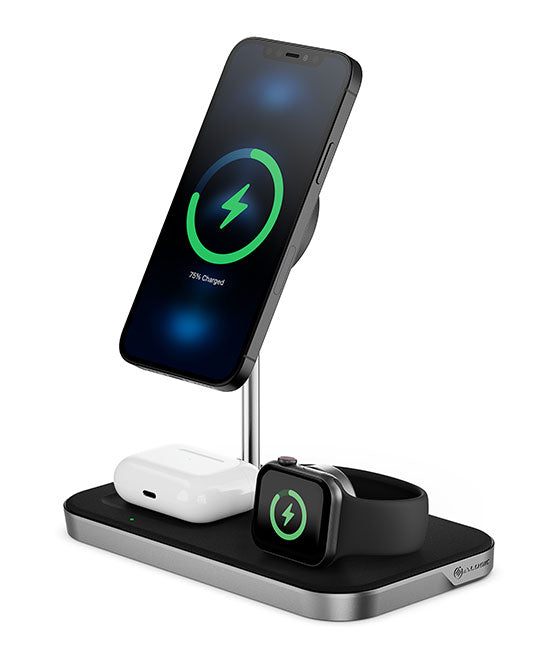 MagSpeed 3-in-1 Wireless Charging Station with 20W USB-C Wall Charger - Black