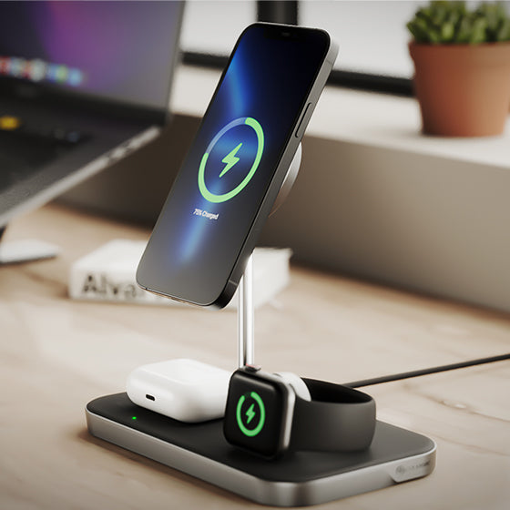 MagSpeed 3-in-1 Wireless Charging Station with 20W USB-C Wall Charger - Black